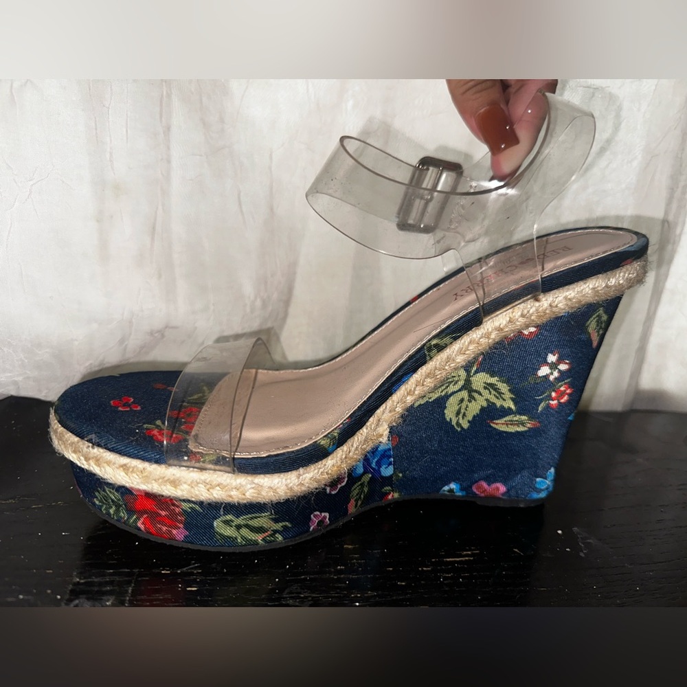 Flower Pattern Wedges with Clear Straps